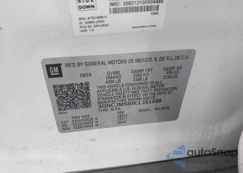 2020 Chevrolet Trax Fwd Premier from USA, damaged, VIN 3GNCJMSB9LL161588